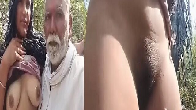Oldman sex with chachi hairy pussy in outdoor porn mms